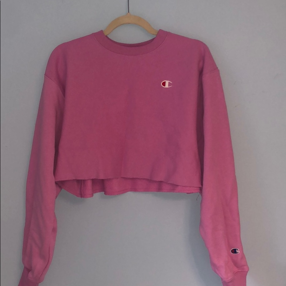 Pink Cropped Champion Crewneck